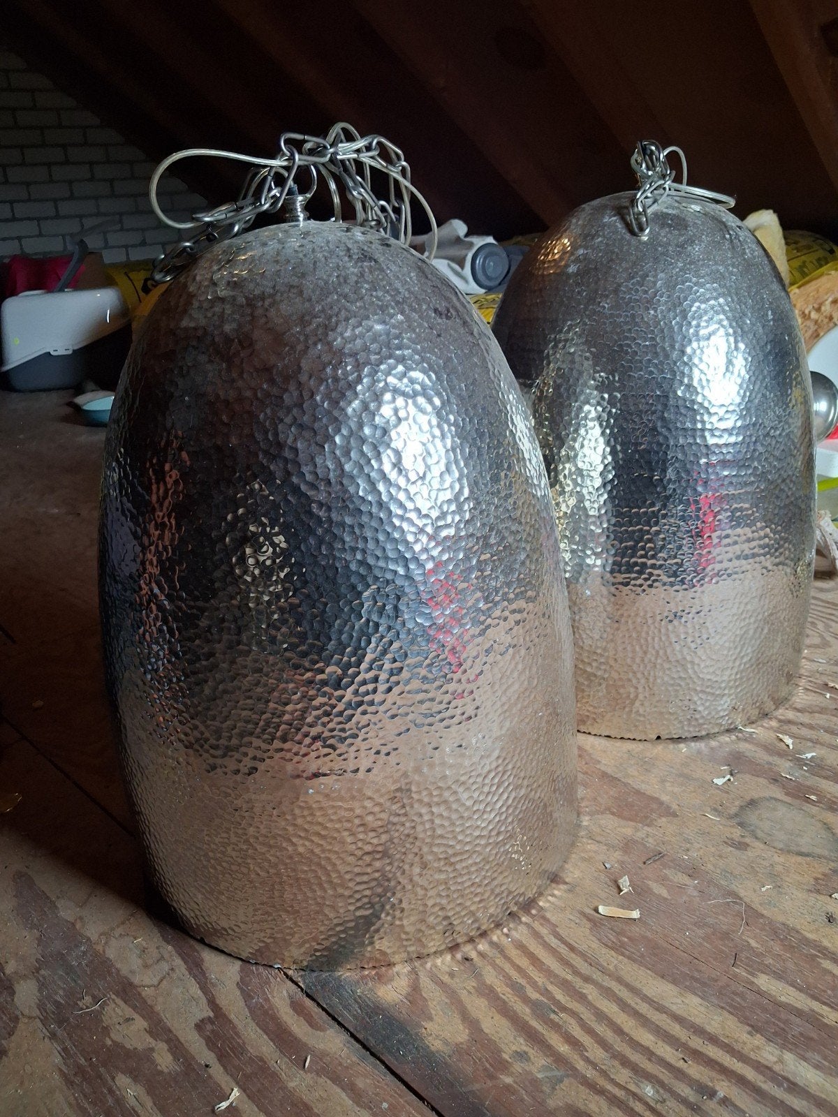 Grote gehamerde zilverkleurige hanglampen (2 stuks), Gebruikt, Modern, Industrieel, Metaal, E27 (groot)