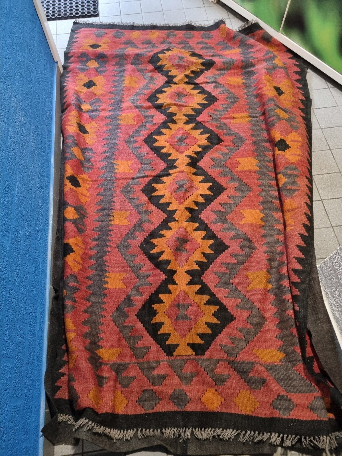 Vintage handgeweven kelim/vlakweef vloerkleed, 100 tot 150 cm, 200 cm of meer, Ophalen of Verzenden, Zo goed als nieuw