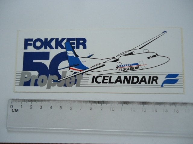 sticker oud FOKKER 50 vliegtuig Icelandair F50 luchtvaart, Verzenden, Zo goed als nieuw, Bedrijf of Vereniging