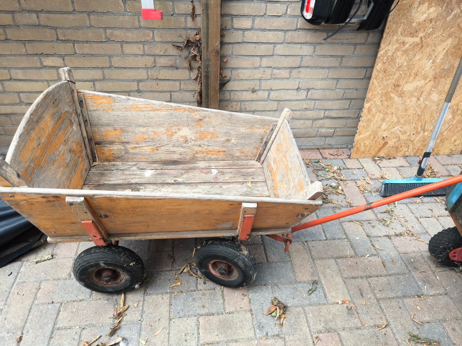 Robuuste houten bolderkar met trekstang, Caravans en Kamperen, Bolderkarren, Ophalen, Gebruikt