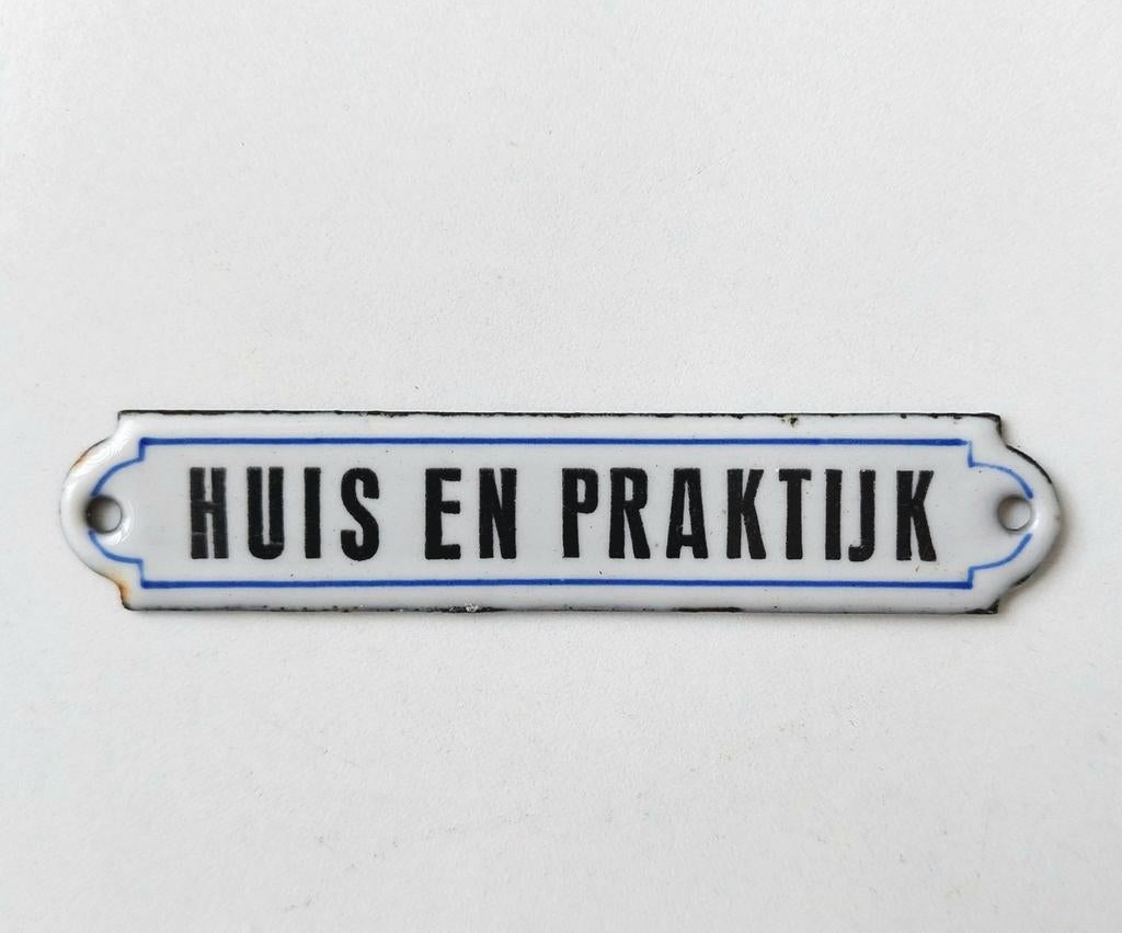 Oud Emaille Bordje HUIS EN PRAKTIJK Reclamebordje, Verzenden, Gebruikt, Reclamebord