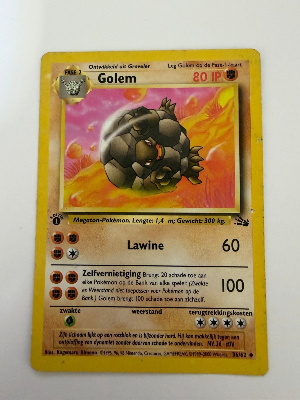 Pokémon Golem 1e Editie Fossil 36/62 Nederlands – Origineel, Ophalen, Gebruikt, Losse kaart