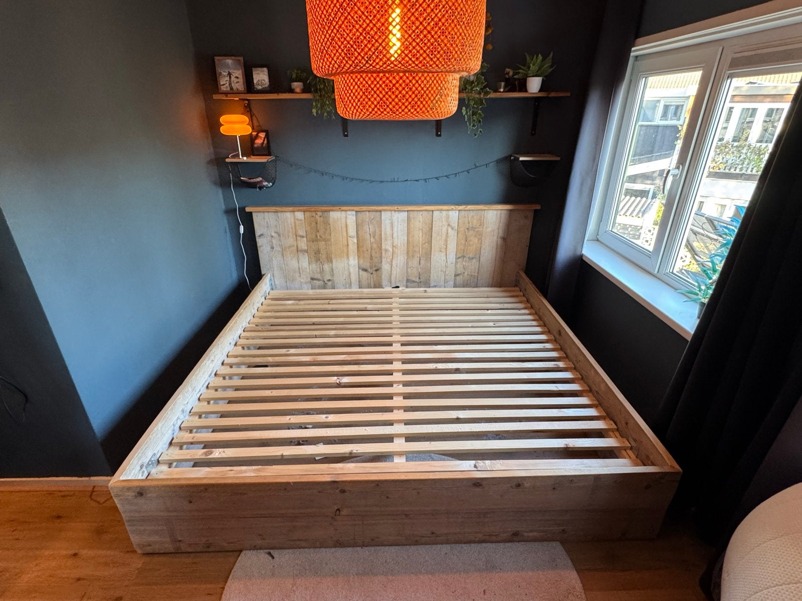 200x200 Tweepersoonsbed steigerhout, Huis en Inrichting, Ophalen, Overige kleuren, Steigerhout, Tweepersoons