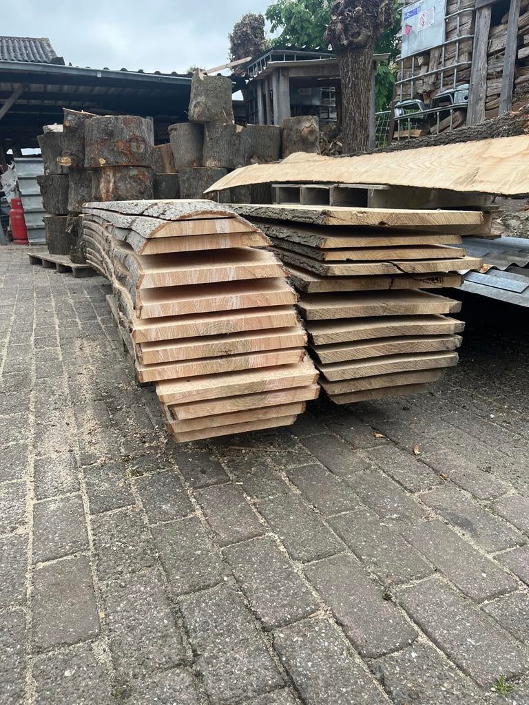 Es planken met schors - Diverse lengtes en diktes, 25 tot 50 mm, Eiken, Nieuw, Ophalen of Verzenden
