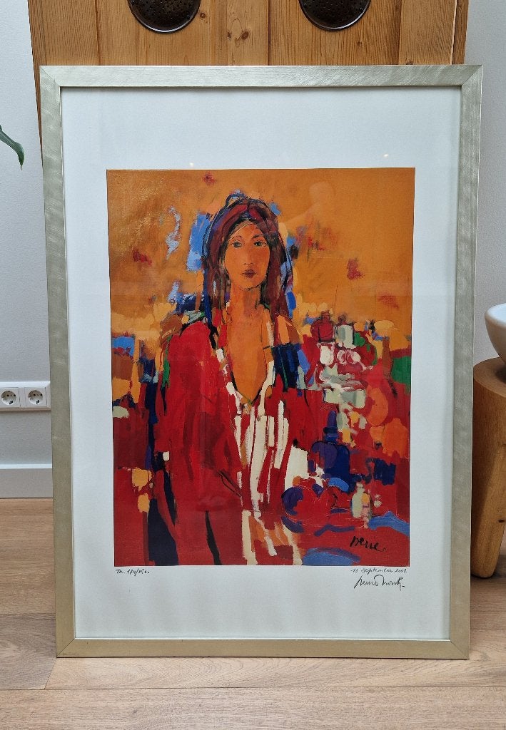 Ingelijste reproductie van Frank Derie 'The lady in Red ll', Ophalen, Overige stijlen, Ingelijst, Portret of Personen