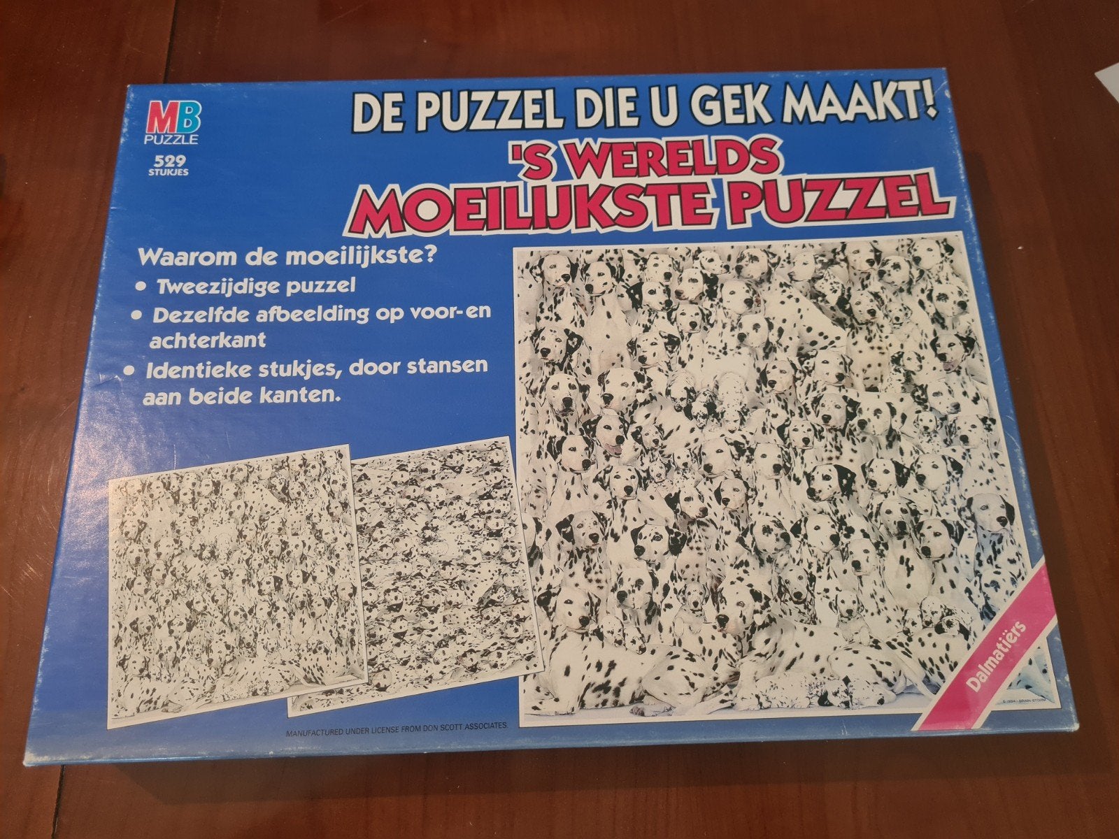 MB Puzzle 'S Werelds Moeilijkste Puzzel - Dalmatiërs, Ophalen of Verzenden, 500 t/m 1500 stukjes, Gebruikt, Legpuzzel