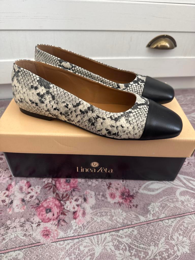 Linea Zeta Ballerina's nieuw leer Slangenprint Zwarte Neus, Zwart, Nieuw, Ballerina's, Ophalen of Verzenden