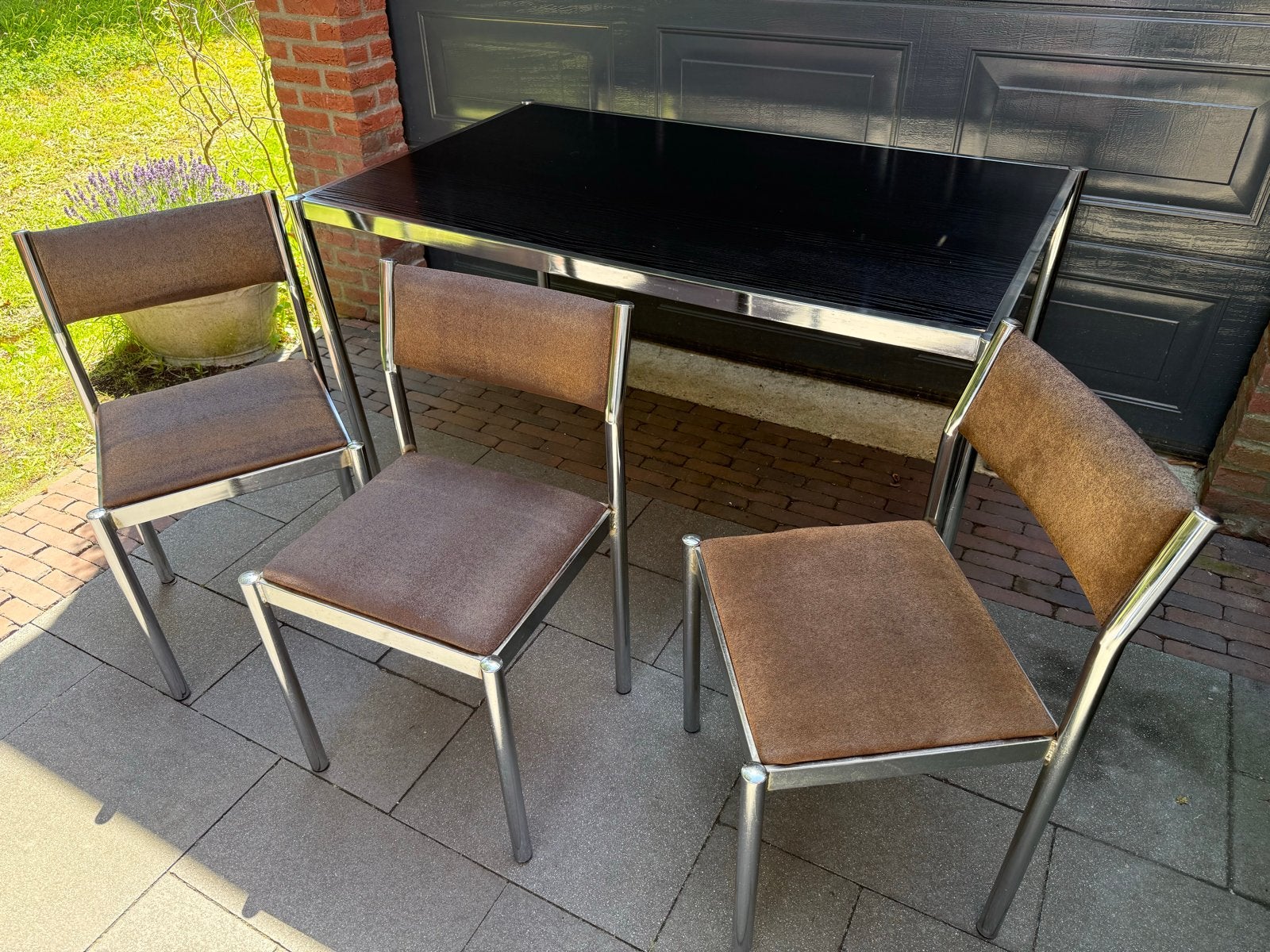 Vintage eetkamerset: tafel met 3 stoelen, Huis en Inrichting, Gebruikt, 100 tot 150 cm, 3931za, 50 tot 100 cm