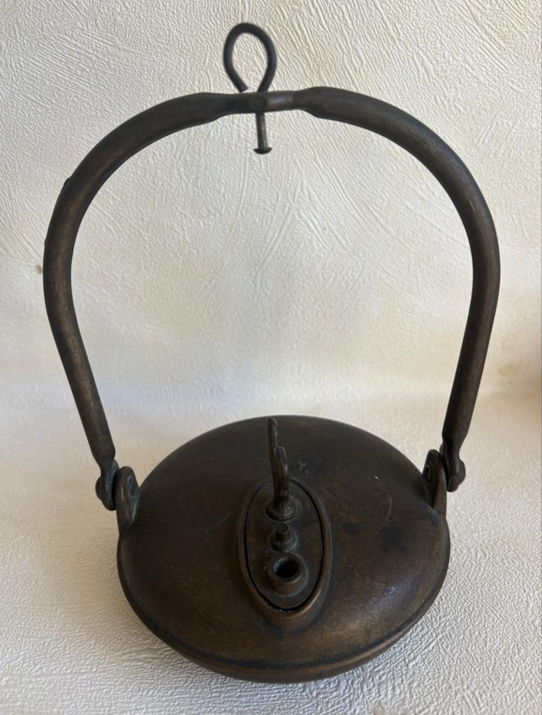 Antieke Bronzen Olie Lamp met Haan Decoratie, Antiek en Kunst, Ophalen of Verzenden, Brons