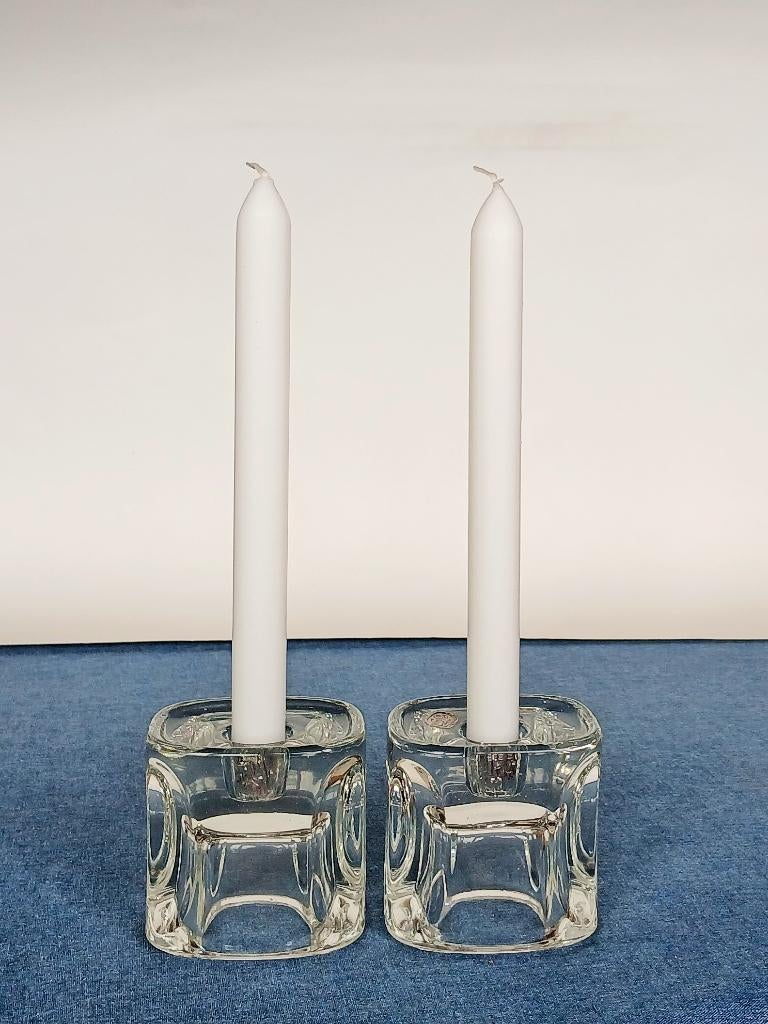 Stel Kandelaars Rudolf Jurnikl Bohemia Vintage, Ophalen of Verzenden, Glas