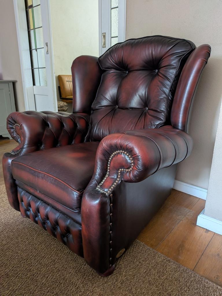 Prachtige Springvale Chesterfield oorfauteuil, Ophalen, 75 tot 100 cm, Leer