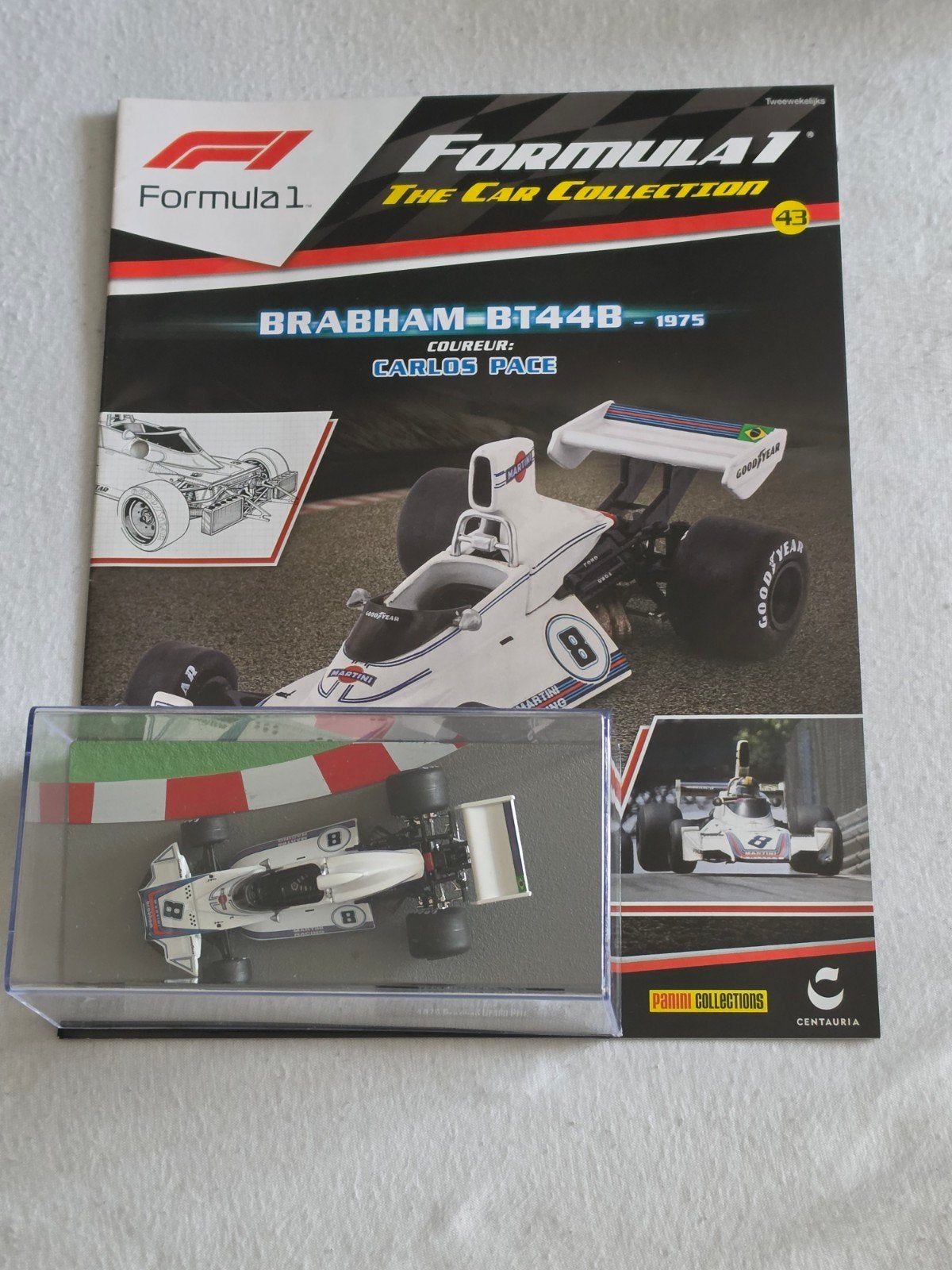 Brabham BT44B-1975 Carlos Pace F1 modelauto met magazine, Ophalen of Verzenden, Nieuw, Auto, Overige merken