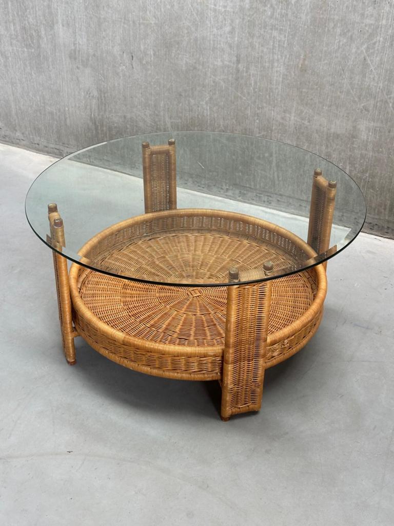 Ronde Rotan Salontafel Honingkleur 90 cm, Ophalen