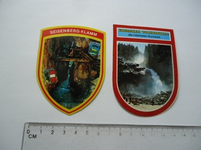 sticker oud Oostenrijk schild Seisenberg Krimmler klamm 2x, Verzenden, Zo goed als nieuw, Bedrijf of Vereniging