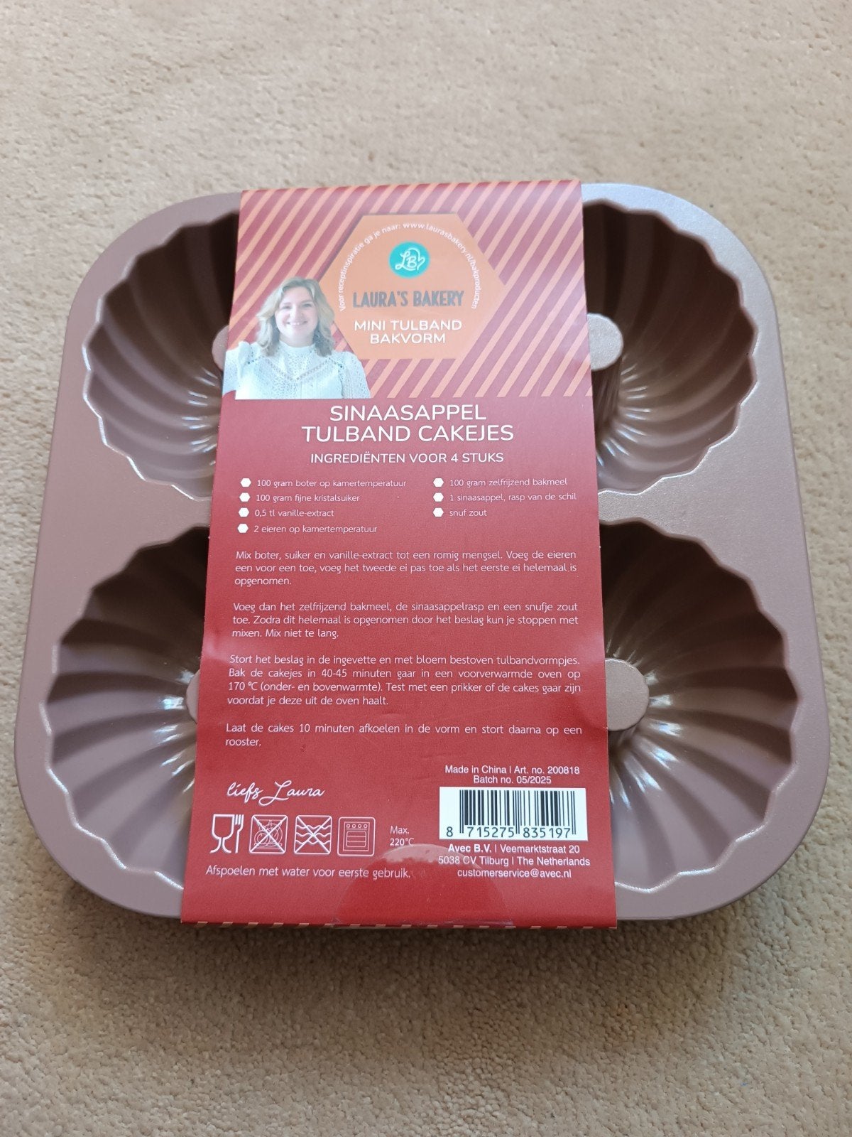 Laura's Bakery Mini Tulband Bakvorm voor 4 Cakejes, Overige typen, Nieuw, Ophalen of Verzenden, Metaal