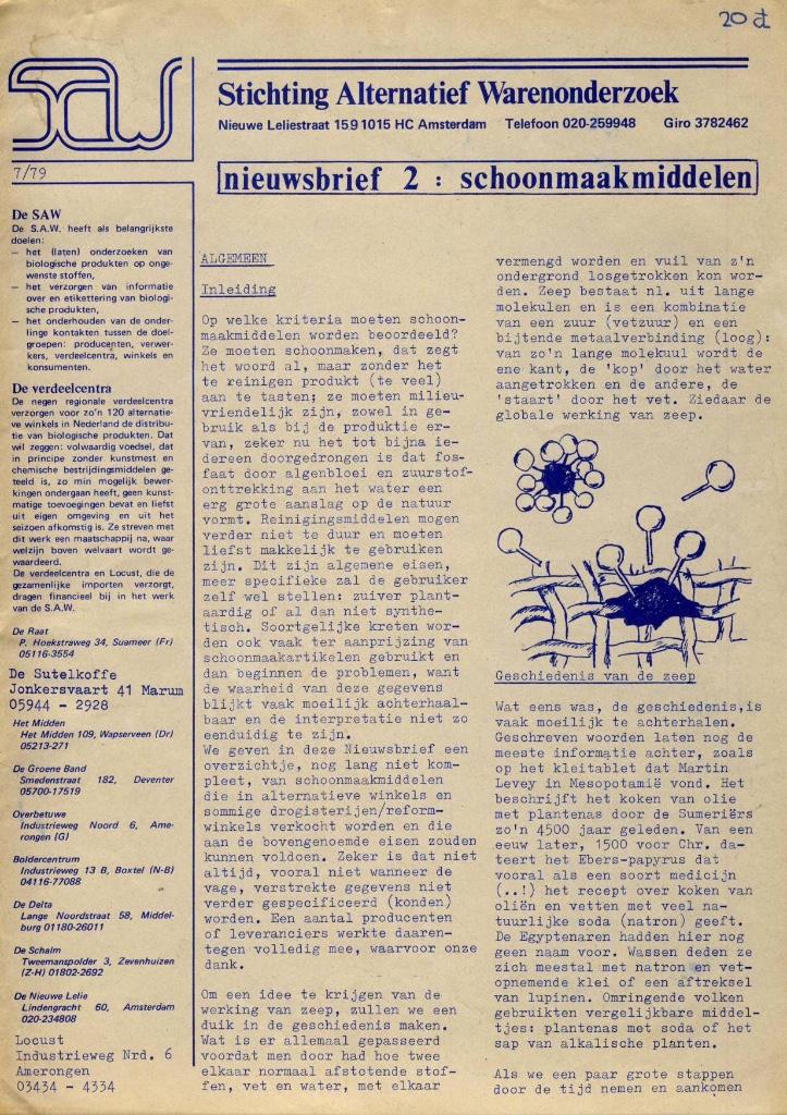 Nieuwsbrief SAW nr. 2 - Schoonmaakmiddelen, Ophalen of Verzenden, Gelezen, Wetenschap en Natuur