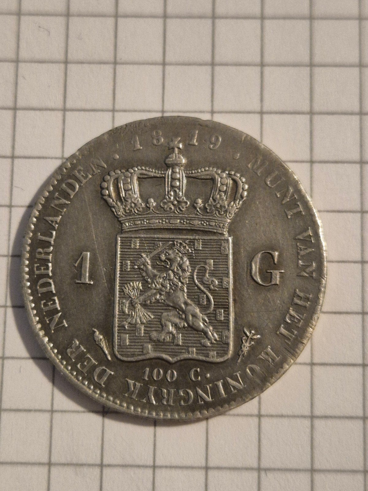 Zilveren 1 Gulden munt Koning Willem I, 1819, 1 gulden, Zilver, Ophalen of Verzenden, Koning Willem I