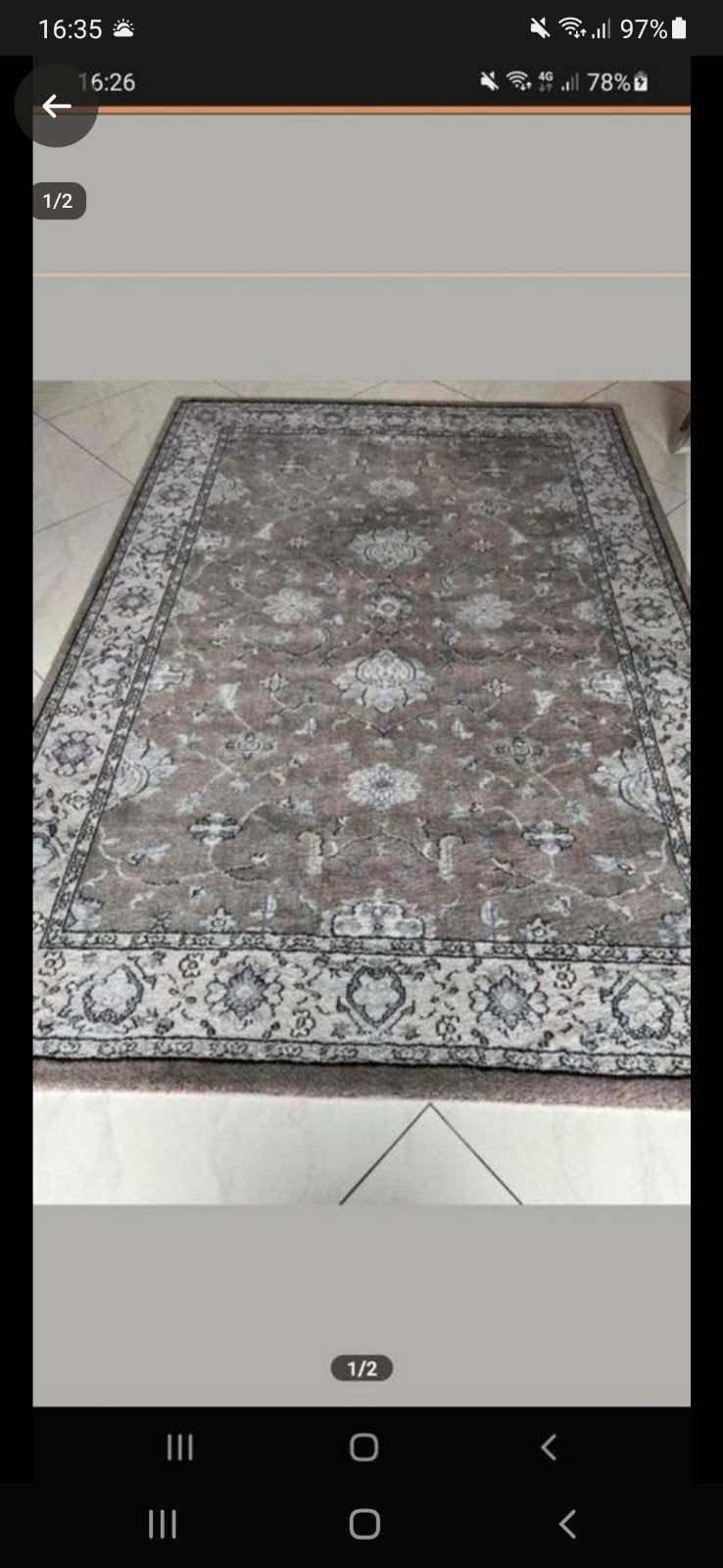 Elegant Vloerkleed met Klassiek Patroon, Ophalen, Gebruikt, 100 tot 150 cm, Grijs
