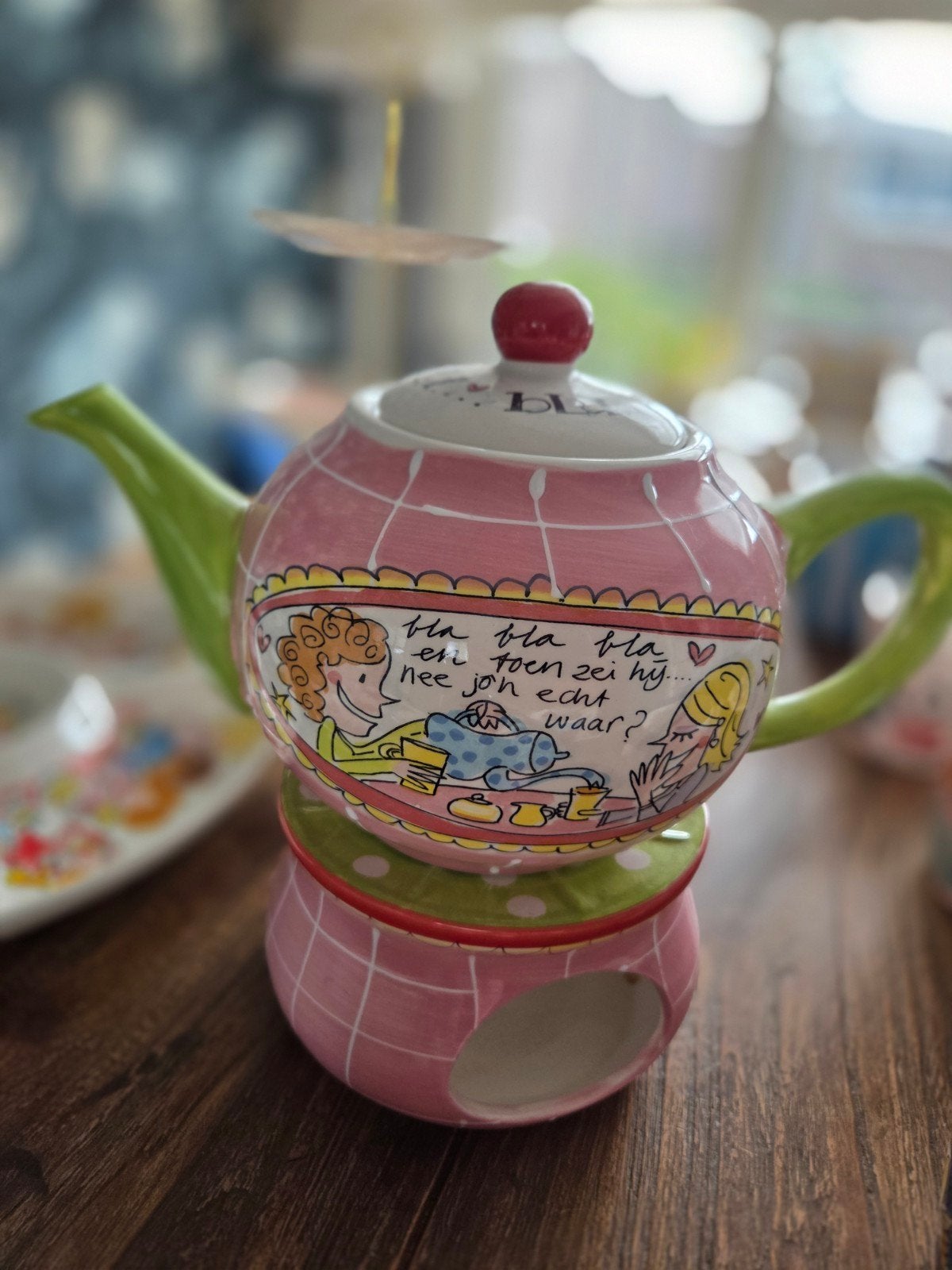 Blond Amsterdam theepot met theelichtje, Zo goed als nieuw, Roze, Steen/keramiek, Ophalen