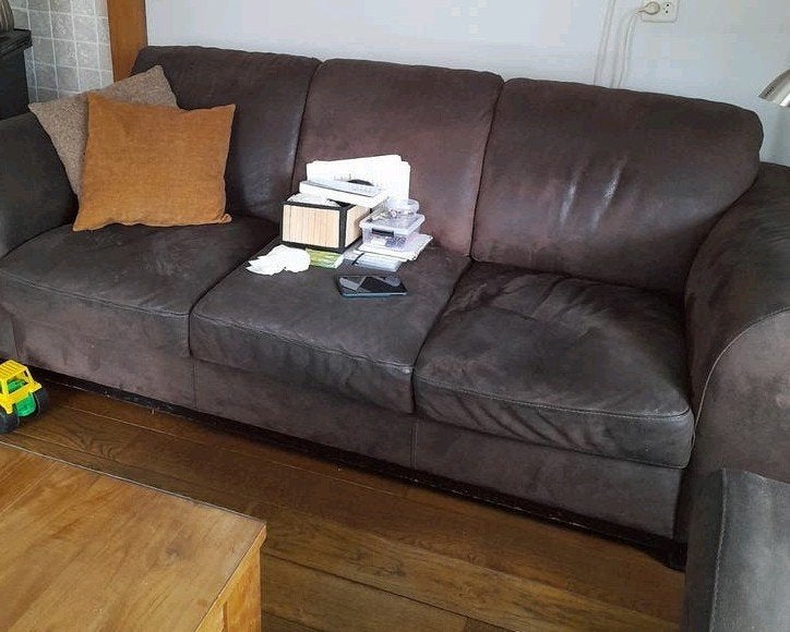 Comfortabele bruine leren banken (3-zits en 2-zits), Ophalen, Gebruikt, Leer