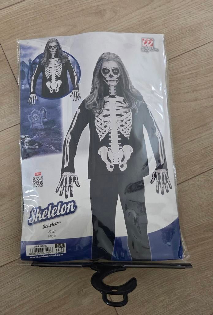 Skelet Kostuum Halloween Shirt Maat 14-16 Jaar, Hobby en Vrije tijd, Kostuums, Theaterbenodigdheden en LARP, Nieuw, Bovenkleding