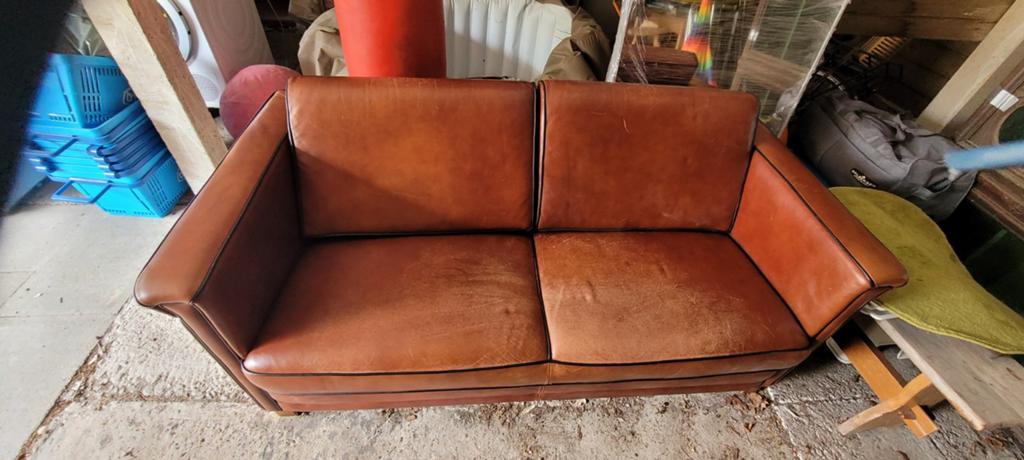 Echt leren tweezitter met zwarte bies, Ophalen, Gebruikt, Country lifestyle / klassiek, 150 tot 200 cm