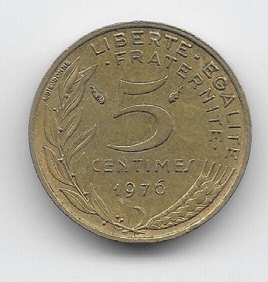 Frankrijk 5 centimes 1976 KM# 933, Ophalen of Verzenden, Frankrijk, Losse munt