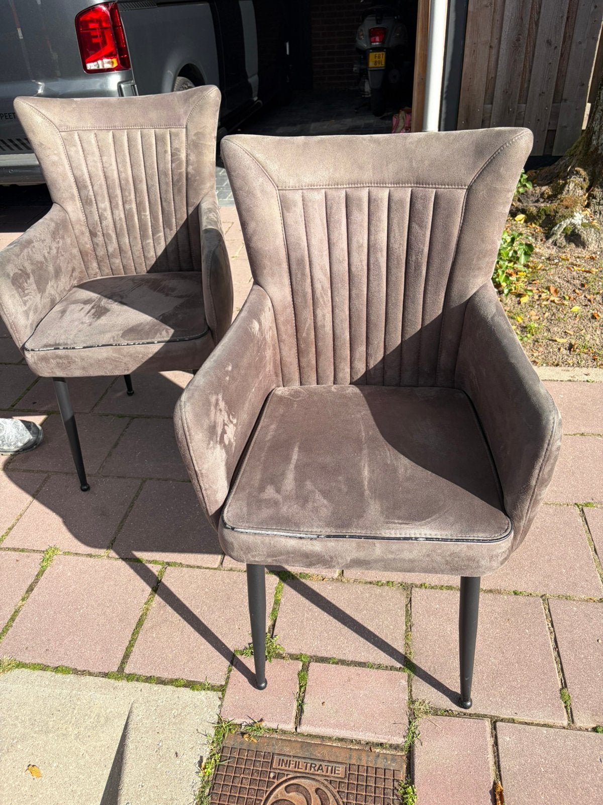 Eetkamer stoelen, Huis en Inrichting, Ophalen, Gebruikt, Leer, Grijs