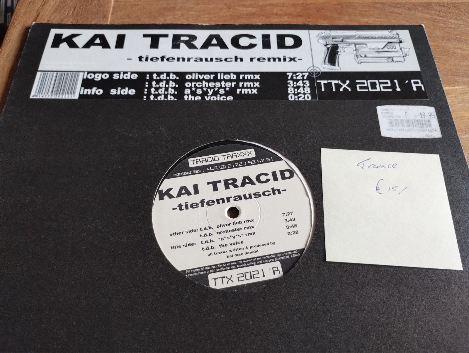 Kai Tracid - Tiefenrausch Remix (TTX 2021 'A) 12" Vinyl, Cd's en Dvd's, Vinyl | Dance en House, LP, Gebruikt, Trance, Ophalen of Verzenden