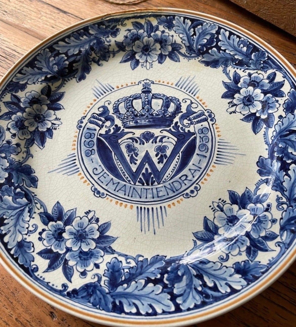 Delfts Blauw Herdenkingsbord Koningin Wilhelmina 1898-1938, Ophalen of Verzenden