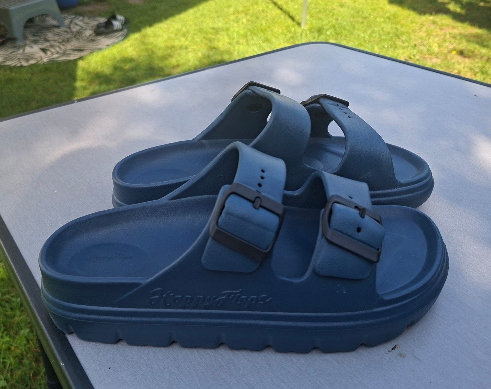 Happy Flops - Donkerblauwe slippers, maat 39 (1x gedragen), Ophalen of Verzenden, Zo goed als nieuw, Blauw