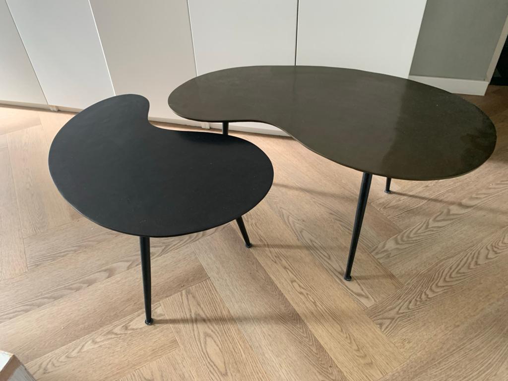 Set van 2 nier-vormige salontafels, zwart en brons, Ophalen, Minder dan 50 cm, 50 tot 100 cm, Modern/ retro