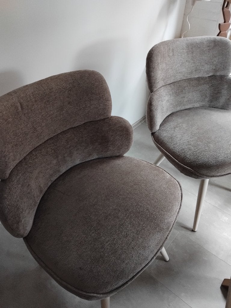 Eetkamerstoelen 3 stuks, taupe, beige poot, Huis en Inrichting, Stoelen, Ophalen, Gebruikt, Twee, Overige kleuren