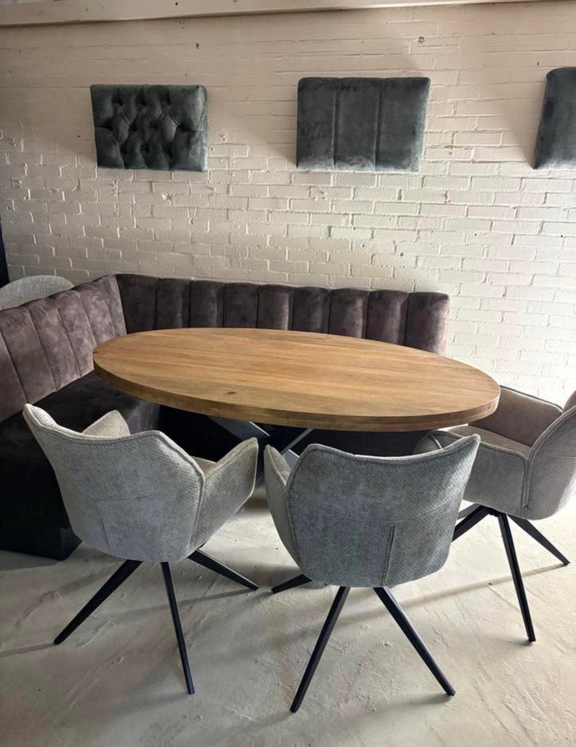 Luxe eetbank 145x195 cm leder en velvet, Ophalen of Verzenden, Zo goed als nieuw, Vierpersoons of meer, Stof