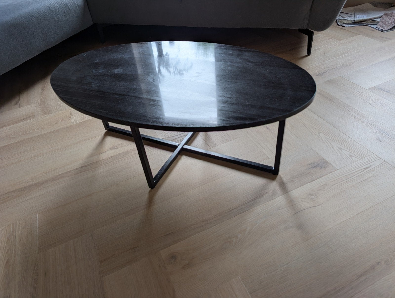 Ovale salontafel zwart marmer, Ophalen, 100 tot 150 cm, Overige materialen, 50 tot 100 cm