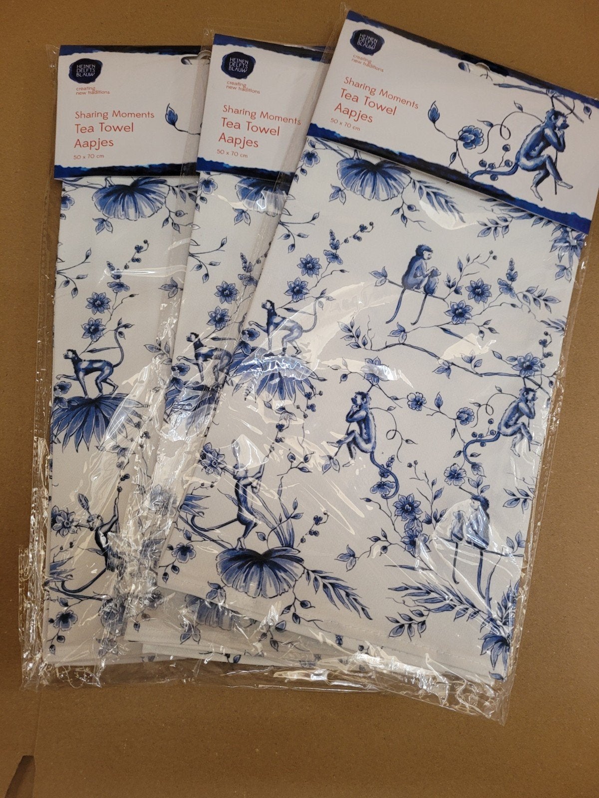 Heinen Delfts Blauw Aapjes Theedoek - 50x70 cm, 100% Katoen, Katoen, Blauw, Heinen Delfts Blauw, Nieuw