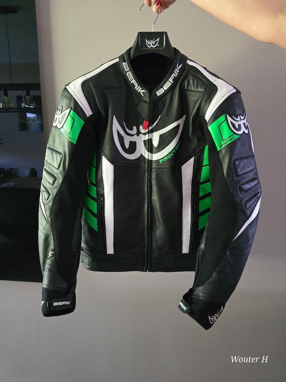 Berik race motorjas leer zwart/groen MAAT 50, Motoren, Kleding | Motorkleding, Ophalen, Heren, Jas | leer, Nieuw zonder kaartje