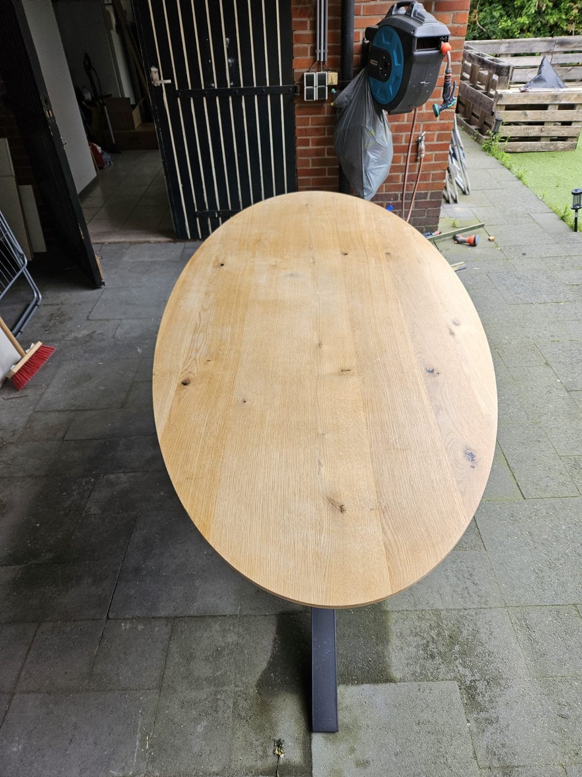 Ovale eettafel 220 cm, Ophalen, Gebruikt, 100 tot 150 cm, Eikenhout