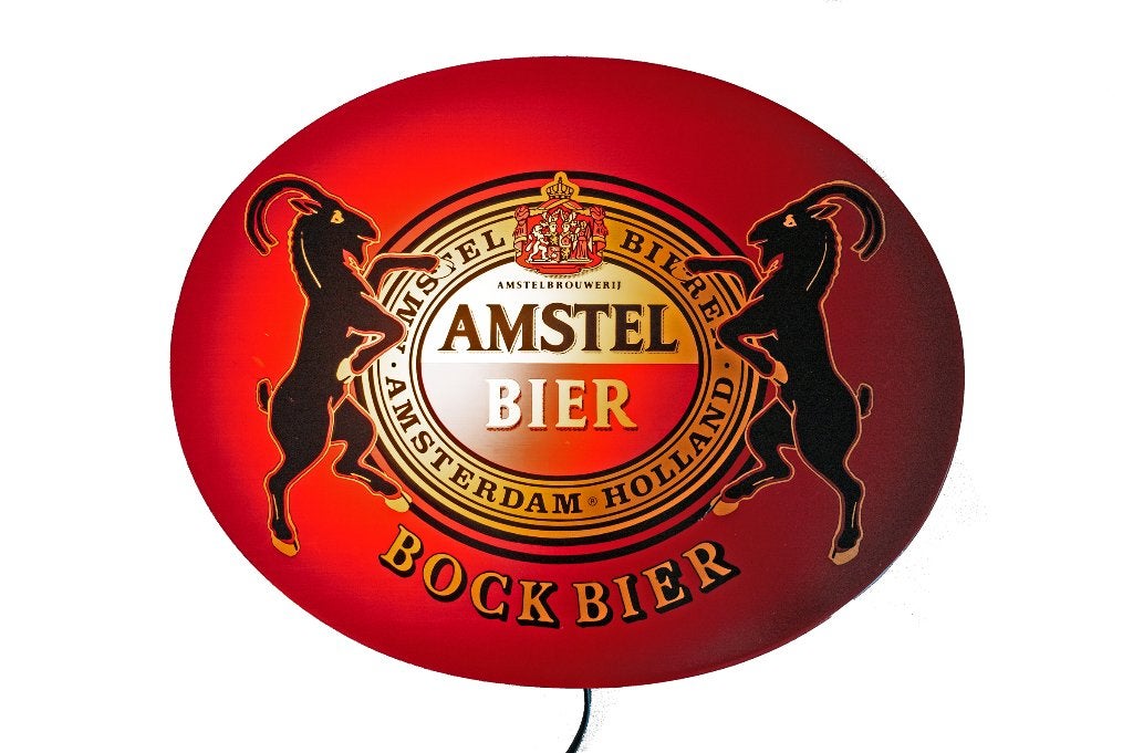 Amstel Bokbier verlichting, Verzamelen, Biermerken, Ophalen of Verzenden, Gebruikt, Reclamebord, Plaat of Schild, Amstel