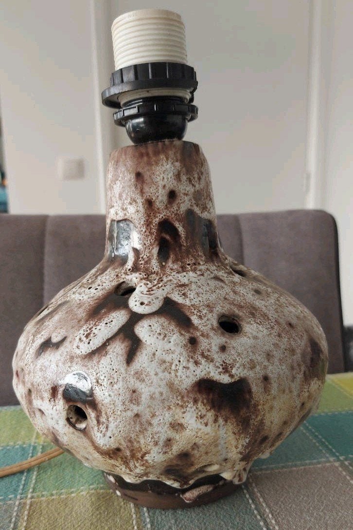 Vintage keramische tafellamp, lavalamp bruin/wit, Ophalen of Verzenden