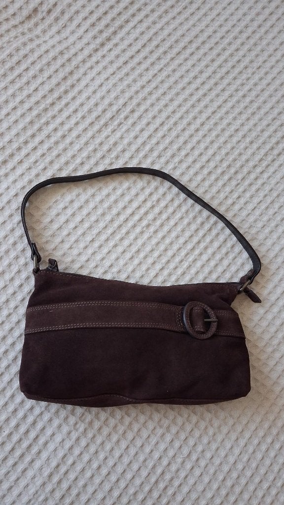 Gala tasje | bruiloft tasje suede leer bruin - 1x gebruikt, Ophalen of Verzenden, Zo goed als nieuw, Bruin, Handtas