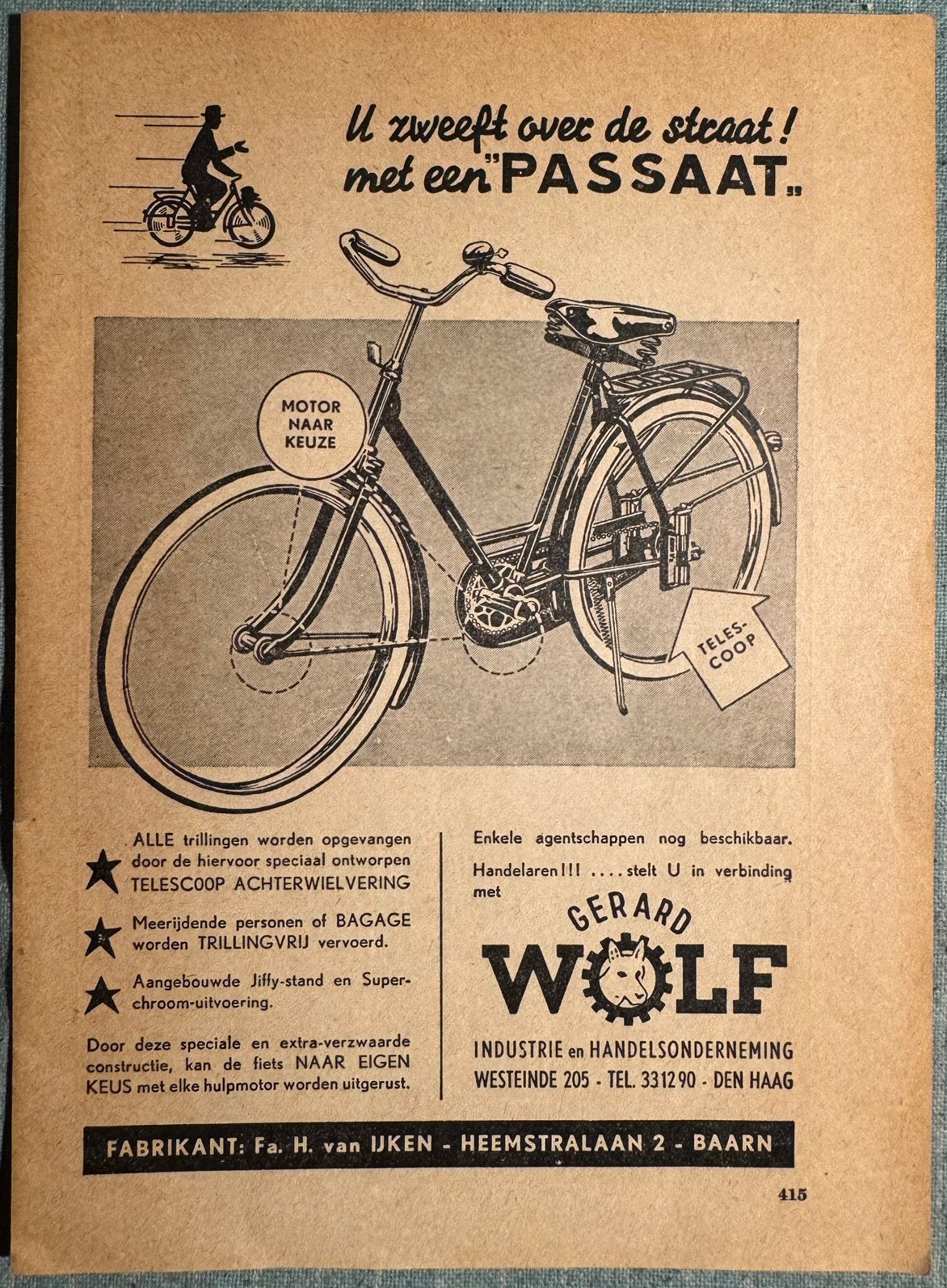 Advertentie Passaat fiets Gerard Wolf Den Haag, Verzenden, Zo goed als nieuw, Auto's