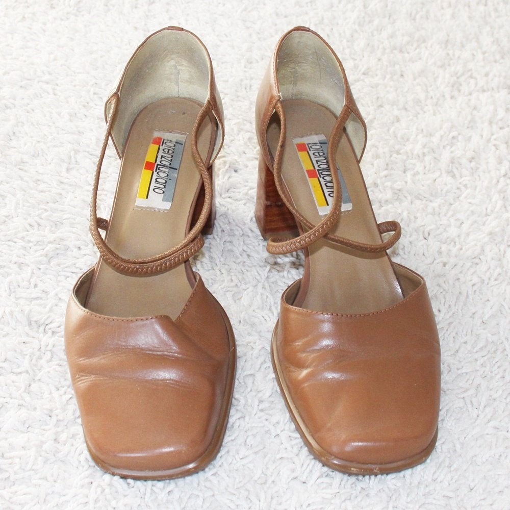 Vintage Leren Lorenzo Luciano Pumps (Maat 38) - s8 € 45,-, Lorenzo Luciano, Pumps, Bruin, Ophalen of Verzenden