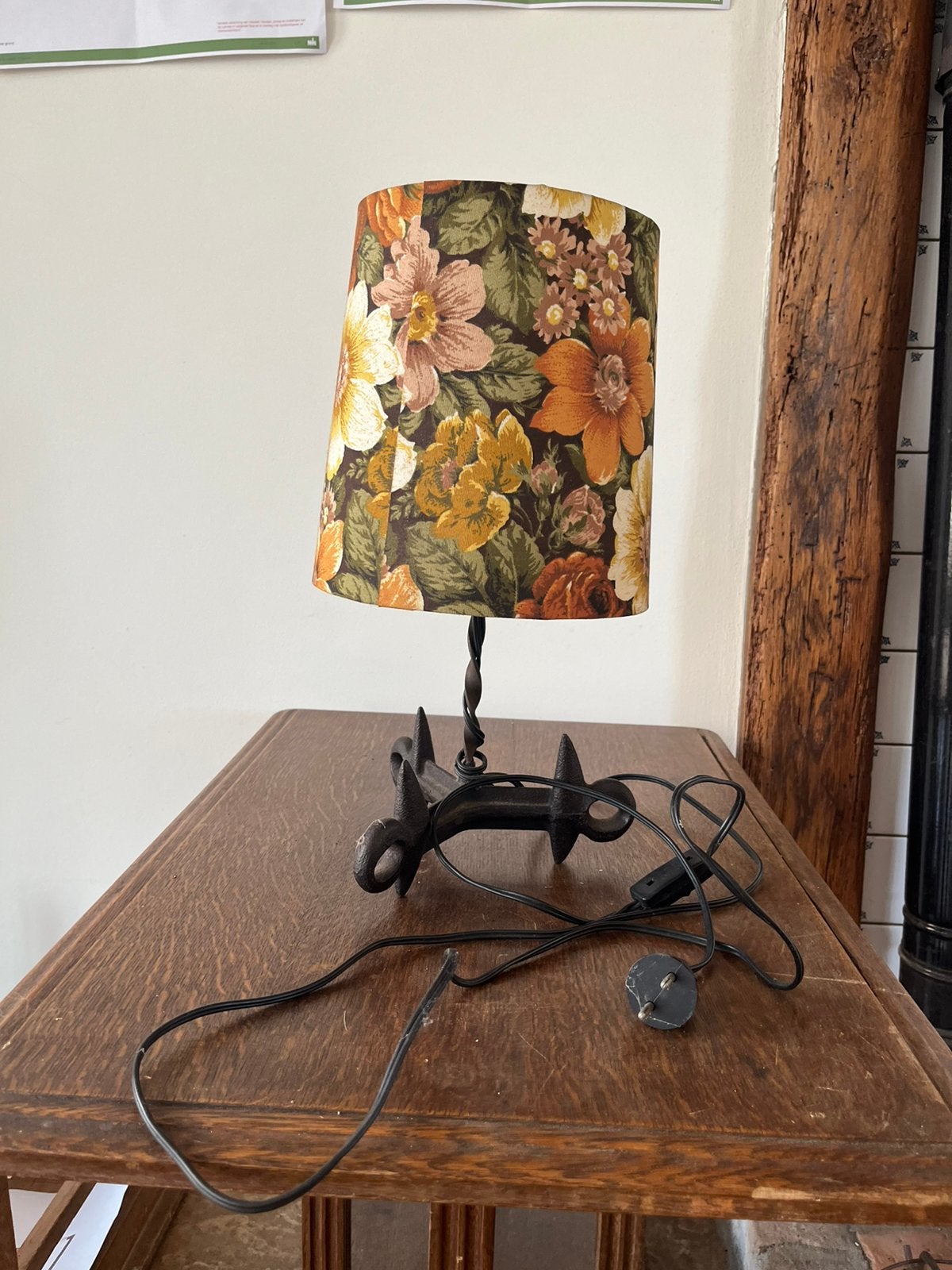 Lamp bloemen kap, Ophalen, Gebruikt, Metaal, Met kap