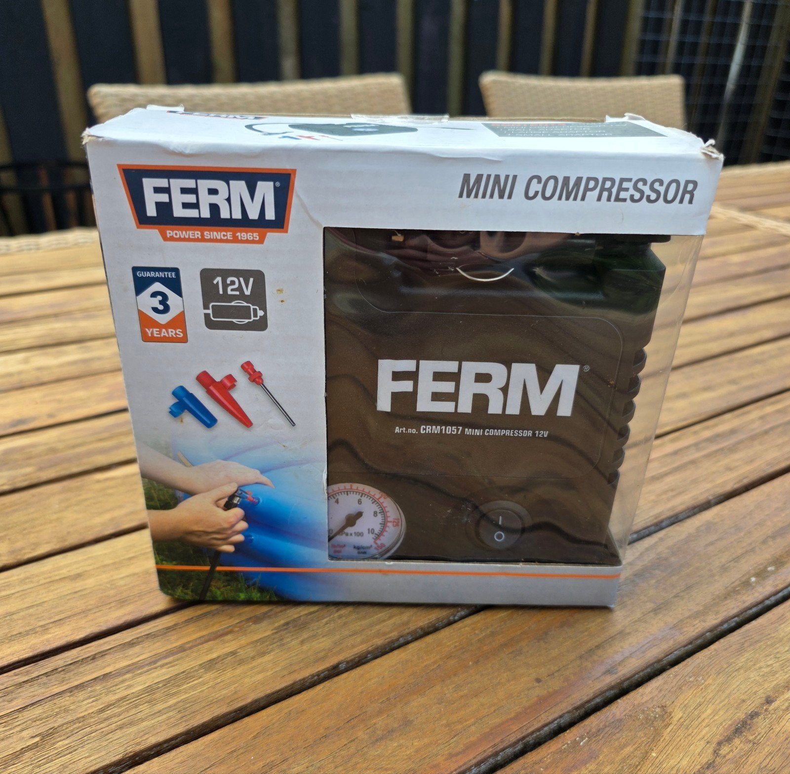 Ferm CRM1057 Mini Compressor 12V - Nieuw in doos, Minder dan 25 liter, Ophalen of Verzenden, Nieuw, Minder dan 200 liter/min