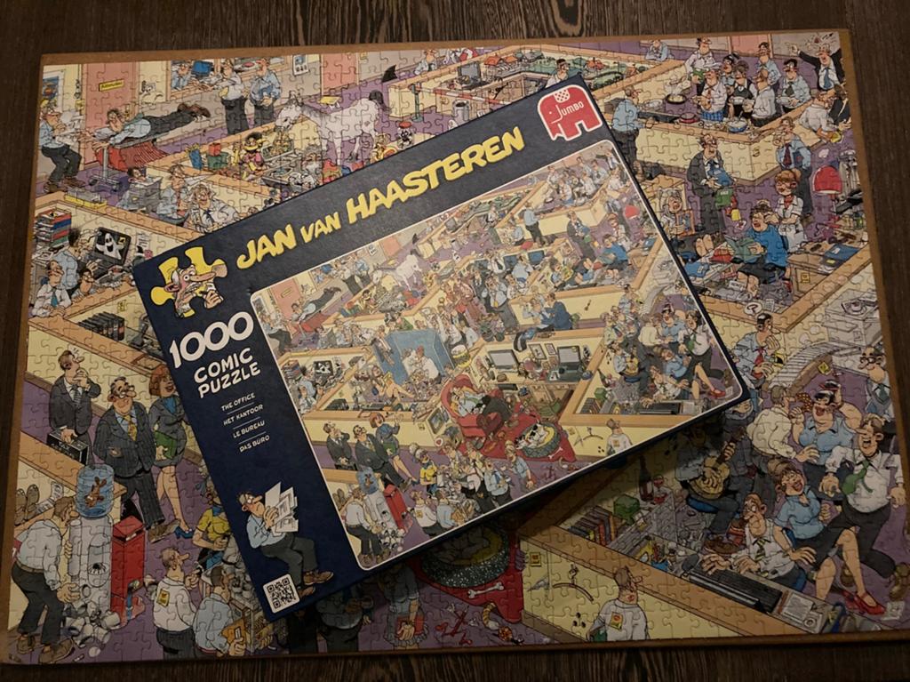 Jan van Haasteren, 1000, het kantoor, Hobby en Vrije tijd, Denksport en Puzzels, Ophalen of Verzenden, 500 t/m 1500 stukjes, Zo goed als nieuw