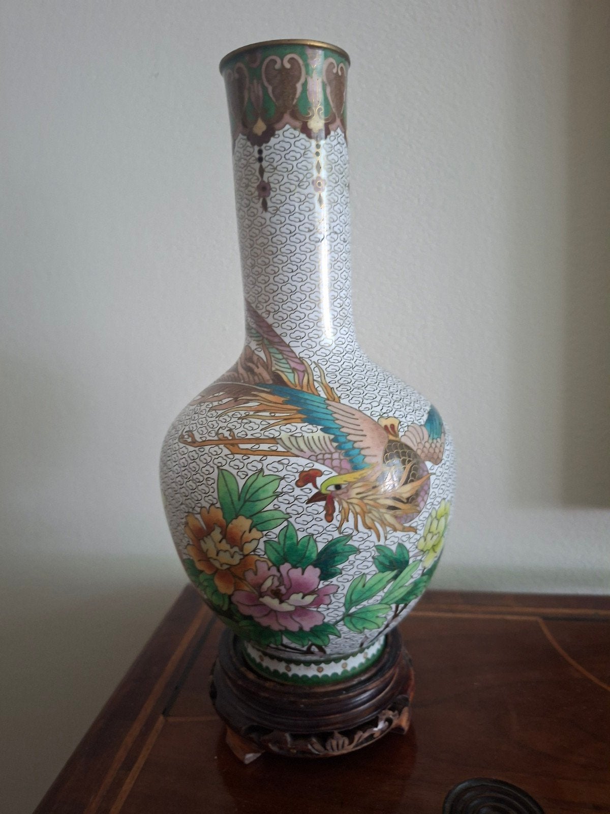 Prachtige Chinese Cloisonné Vaas met Feniks en Bloemen, Ophalen of Verzenden
