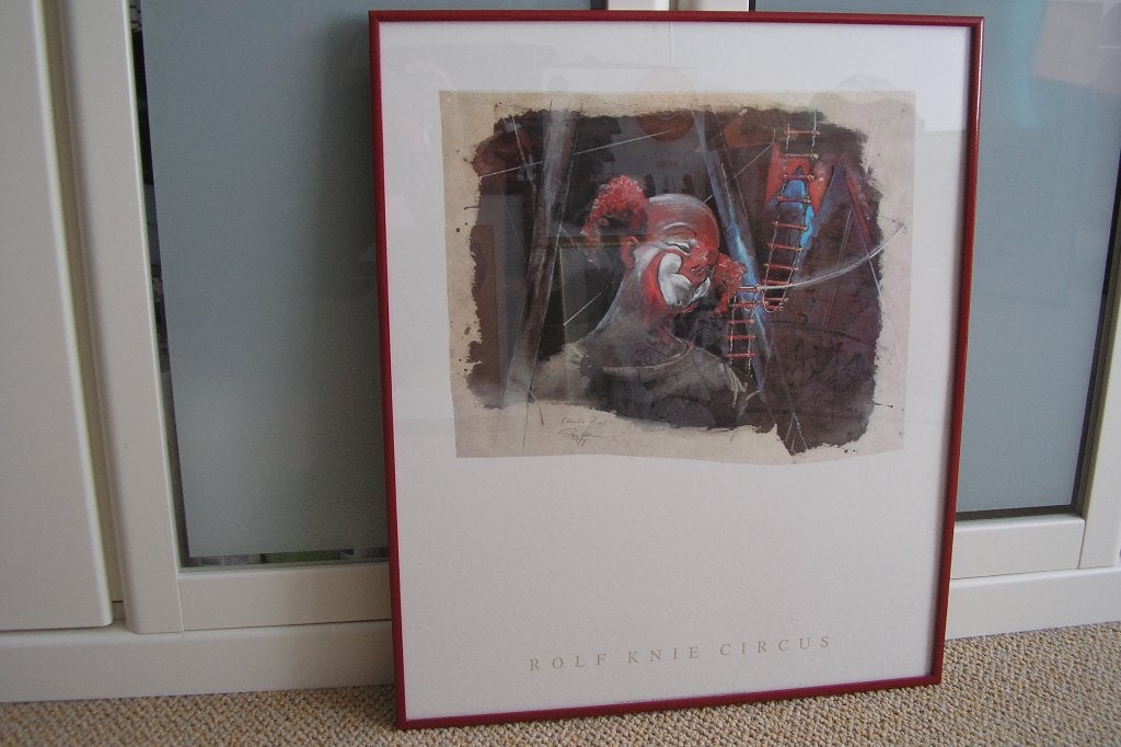 Poster met circus clown (ingelijst), Ophalen, 50 – 75, Gebruikt, Foto of Poster