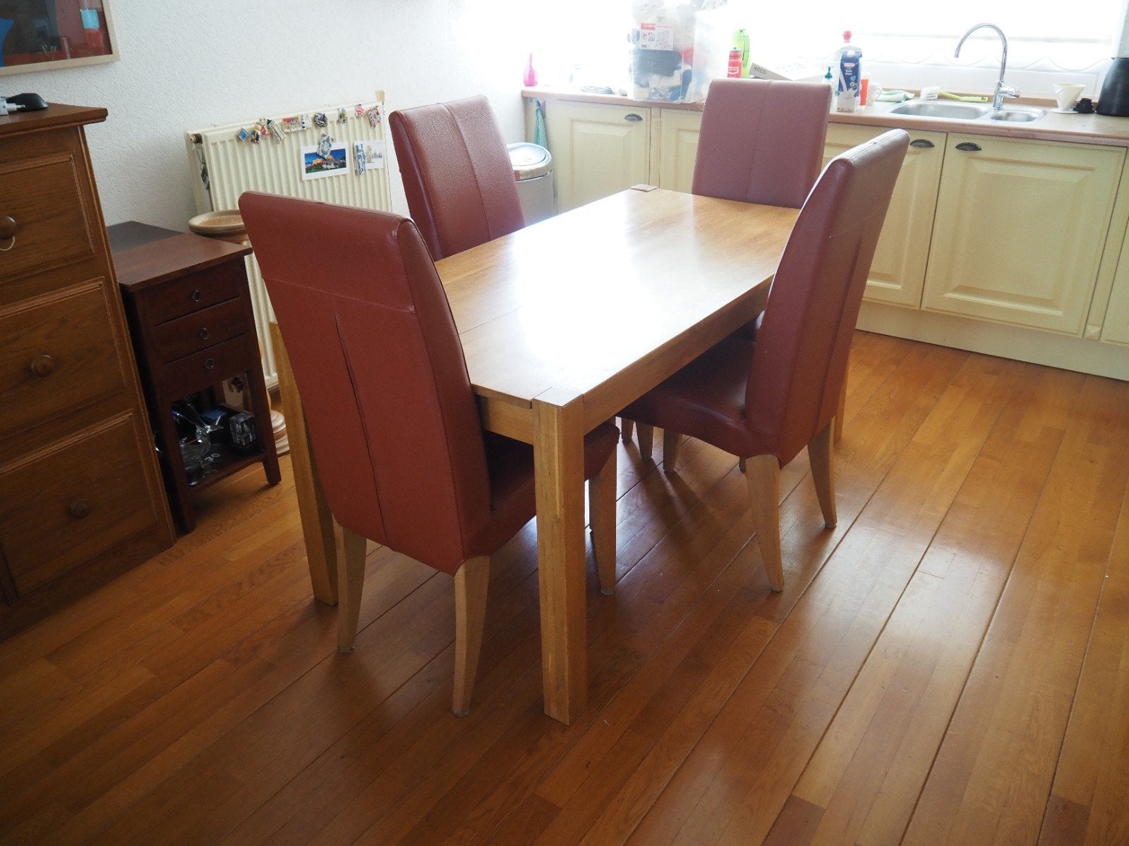Vintage Eetkamer tafel en 4 stoelen, Ophalen, Gebruikt, 4 tot 6 stoelen