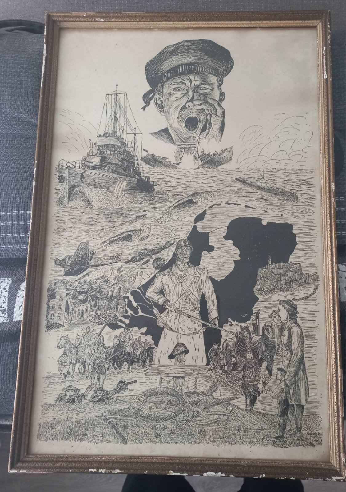 oude pentekening J,Beugelsdijk, Ophalen, Tekening, Achter glas